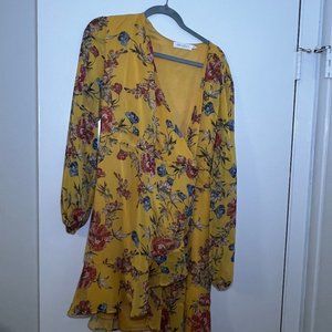 Flouncy Yellow Wrap Dress Floral